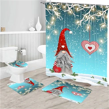 Sarjakuva Santa Suihkuverho Polyesteri Vedenpitävä Kylpyhuone Verho Matto Lattiamatto Suihkuverho Neliosainen setti